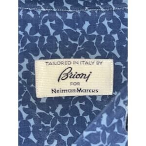 Brioni Mens L Rayon Button Front Short Sleeve Shirt Made In Italy Blue Floral